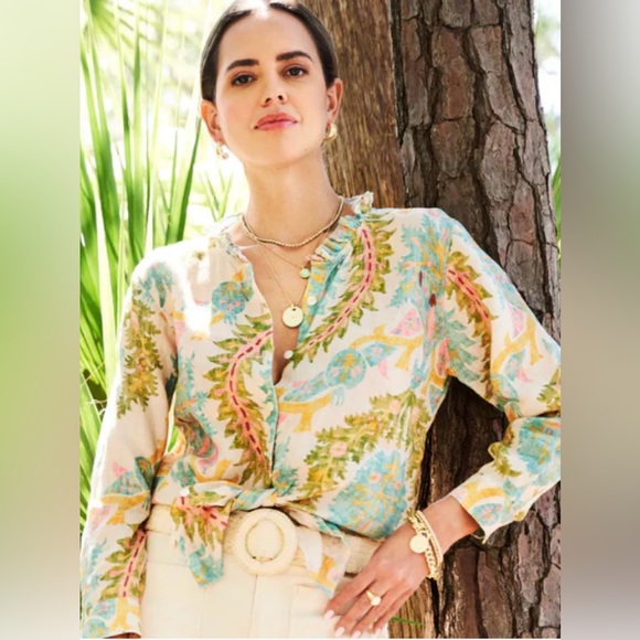 Spartina 449 Jori Linen Shirt Sugar Mill Damask Flax size XS - Picture 1 of 8